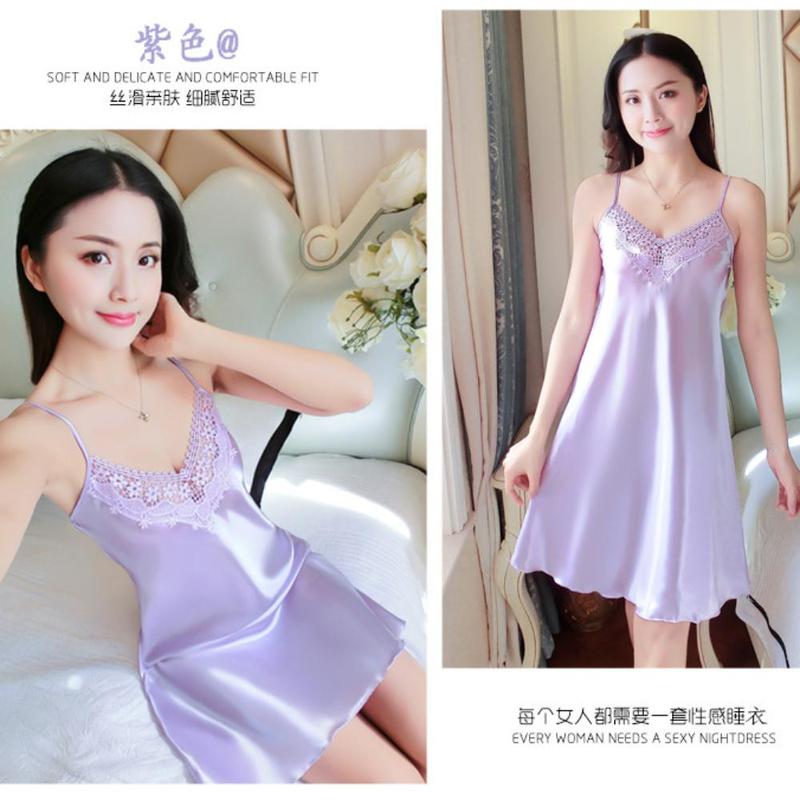 2021 New sexy camisole nightgown for women, deep V-shaped backless imitation silk pajamas, lace Japanese home clothing, cross-border 8