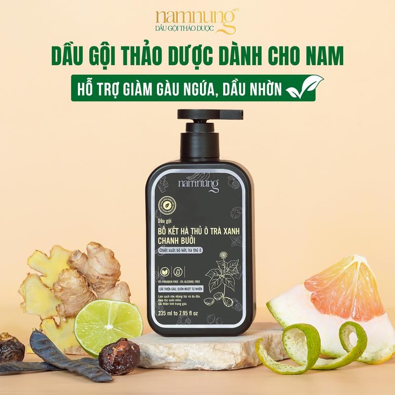 [HSD 23/2/2027] Dầu gội thảo dược bồ kết NamNung hỗ trợ giảm rụng, giảm gàu nhờn Dành cho nam 235ml Chăm sóc tóc Dưỡng tóc nam - Giảm 39%