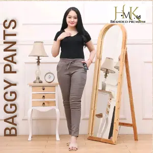 CELANA WANITA Panjang Twill STRETCH Tebal BAGGYPANTS MODEL FULL KARET TALI Chino Kain