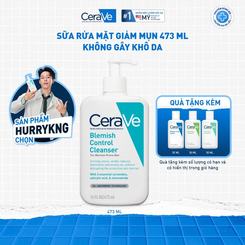 [DEAL HOT] Sữa rửa mặt giảm mụn CeraVe Blemish Control Cleanser 473ml. Sữa rửa mặt dịu nhẹ giúp làm sạch bã nhờn dư thừa, giúp giảm mụn, không làm tổn thương hàng rào bảo vệ da. DÙNG CHO DA MẶT_ Chăm sóc da_Skincare cho Nam và Nữ_Cleansing