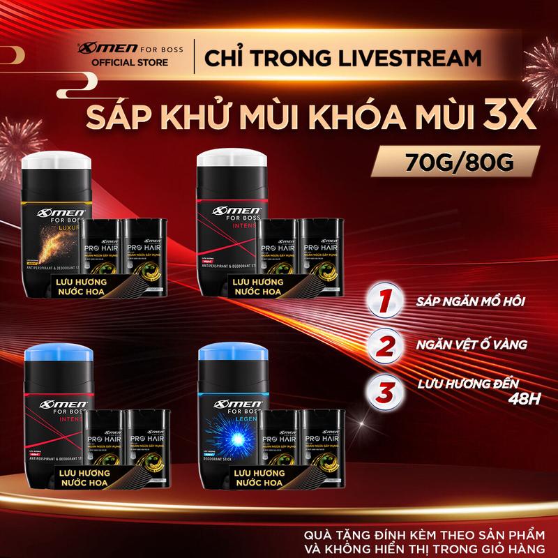   MỚI  Sáp Khử Mùi Xmen For Boss 70g 80g + Tặng 2 Chai Dầu Gội Pro Hair Ngăn Gãy Rụng 75g Chai hoặc 1 Tắm Gội Rửa Mặt 150g 