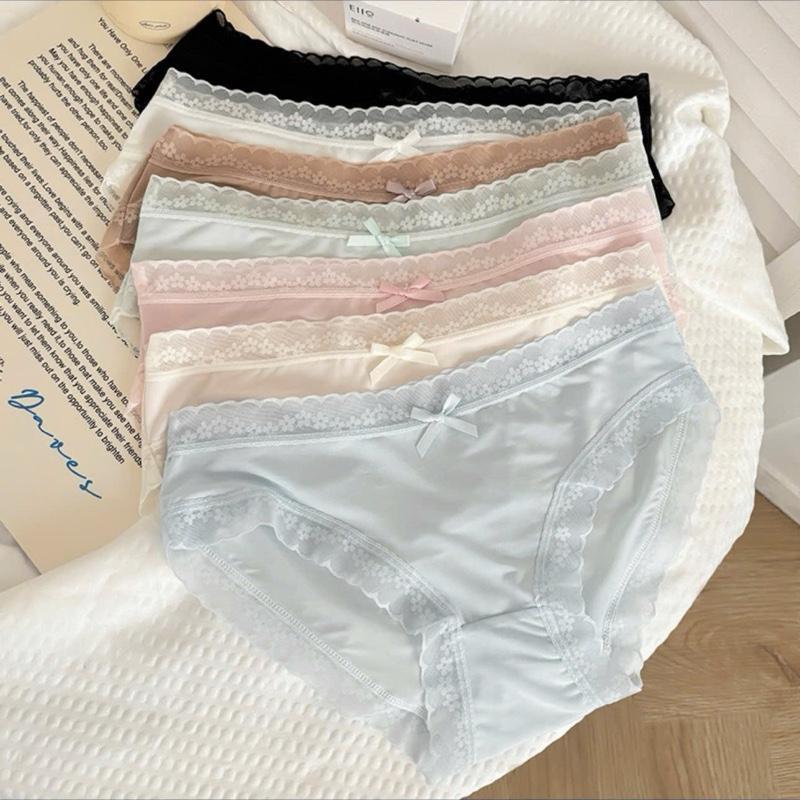 Set 10 Quần Lót Nữ Su Lụa Siêu Mỏng Không Lộ Viền Co Giãn Phối Ren Hoa Thoáng Mát Gợi Cảm Co Giãn Có Bigsize