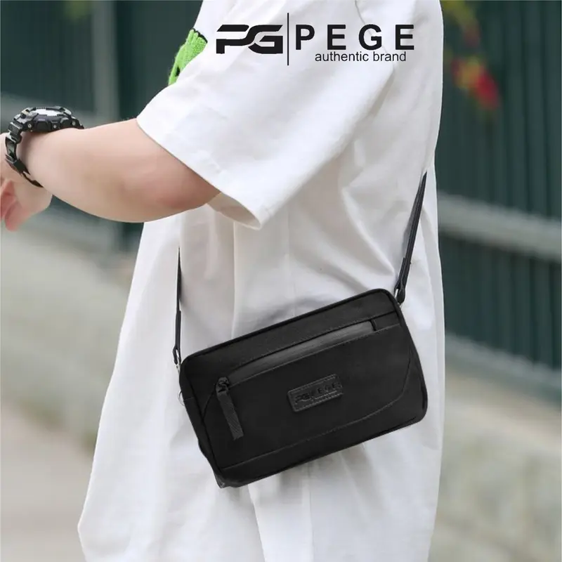 Tas Selempang Bahu Pria PEGE Hugo Slingbag Hitam Polos 3in1 Bisa Untuk Pouch Handbag dan Slempang - PG 9016 7