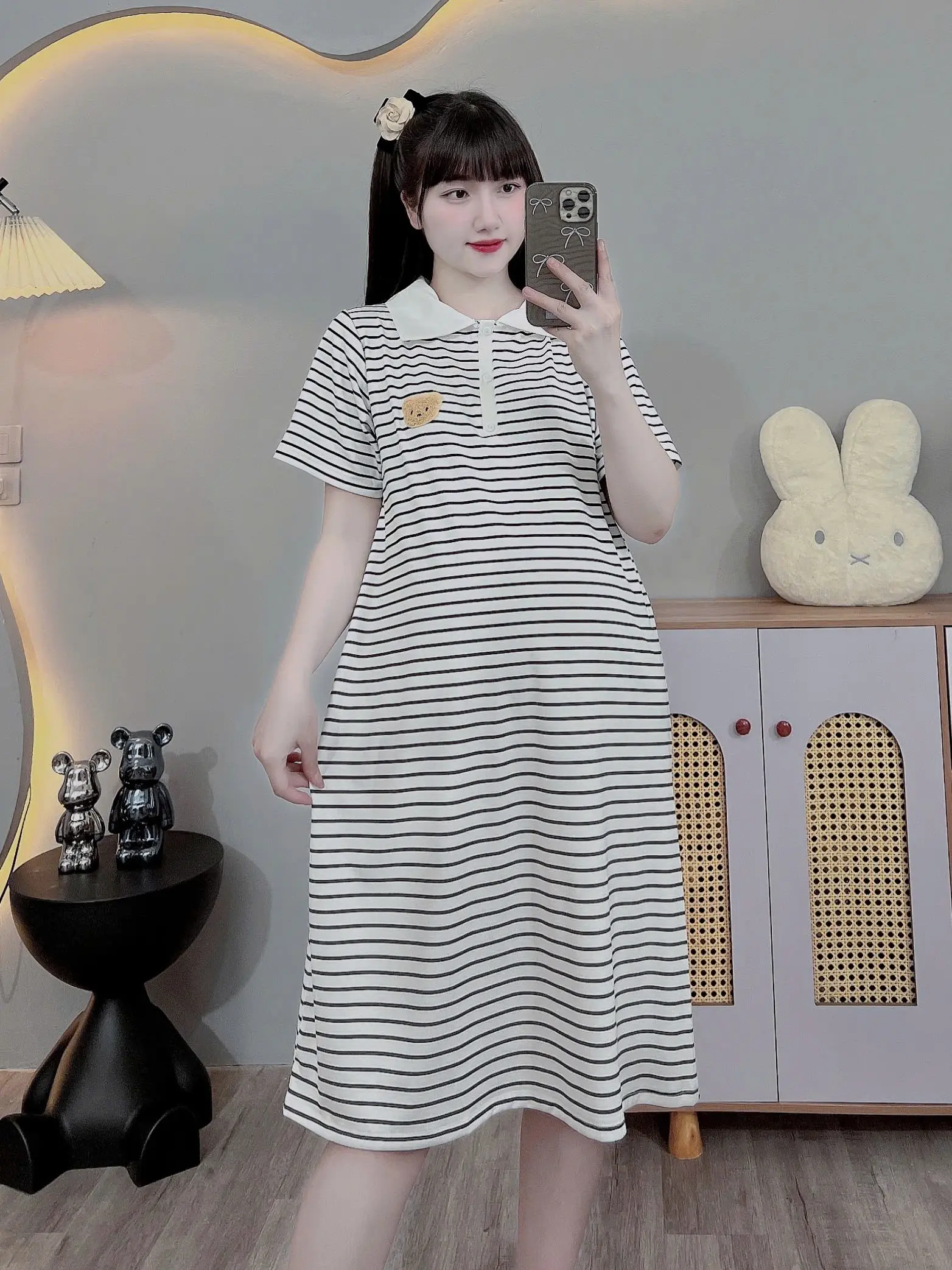 (Đủ size 45-110kg) Váy bầu bigsize cổ đức dáng sơ mi Thai sản Thai kỳ Thoải mái Thoáng khí Cotton