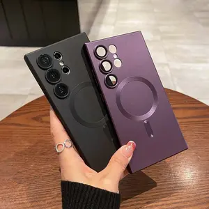 CrashStar Magnetic Matte Soft Silicone Phone Case For Samsung S26 S25 S24 S23 FE S22 S21 + Note 20 Ultra A57 A56 A55 A54 A37 A36 A35 A34 A26 A25 A24 A17 A16 A15 A14 A07 A06 A05S A05 5G Wireless Charging Solid Color Phone Casing Cover With Lens Films