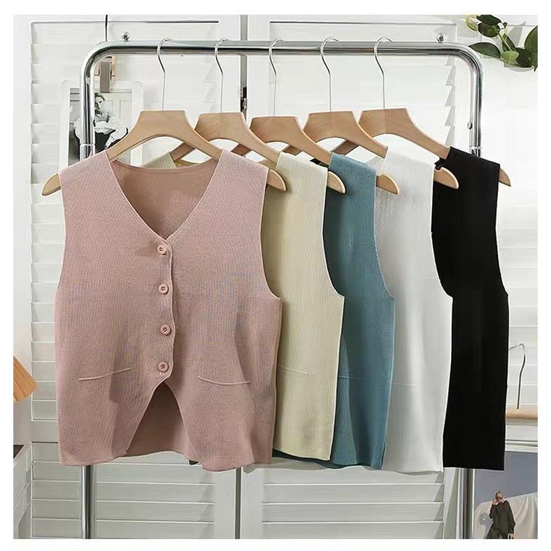 PEACHIE | BJ1579 Baju Wanita Rajut Sleeveless Knit Atasan Rompi Kerah V Pakaian Korean Style  Crop Tank Panjang Top Sweater Outer 5