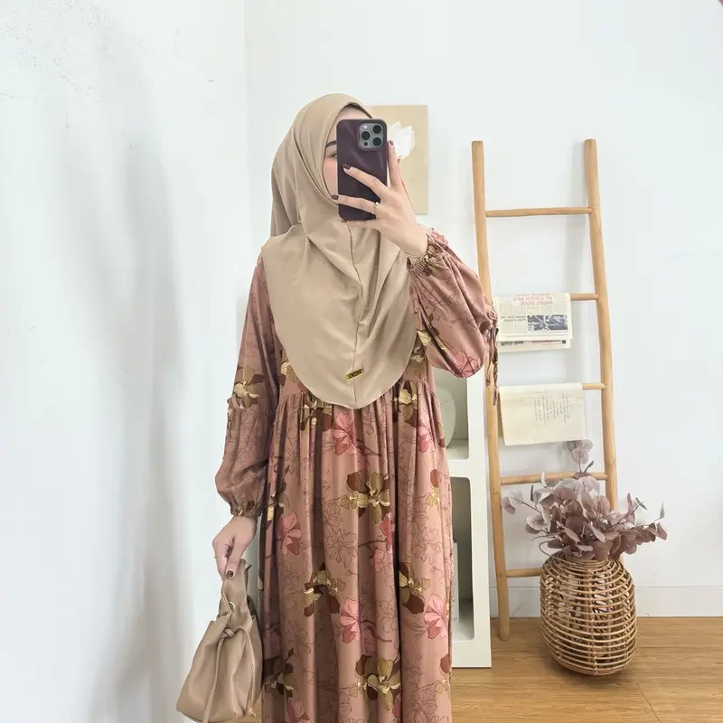 Aurel Dress Pita Model Lengan Balon Bahan Rayon Diamond Busana Muslim Wanita Motif 2