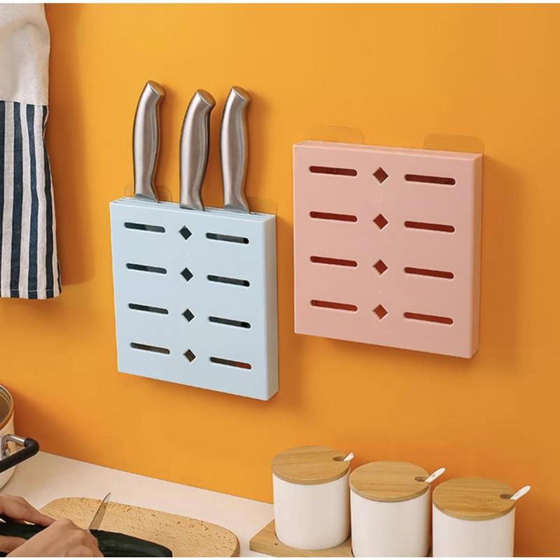 [SG SELLER] Wall-Mounted Adhesive Drain Knife Rack Holder Storage Container Cutlery Organizer for Kitchen 2