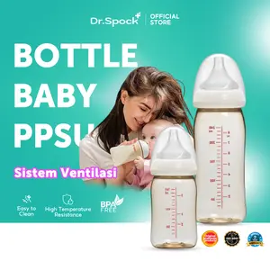 Dr.Spock Botol Bayi PPSU 160ml/240ml Generasi 3 Wide Neck dengan Sistem Ventilasi Minum BPA Free & Tahan Panas 180°C untuk Bayi 0-6 Bulan