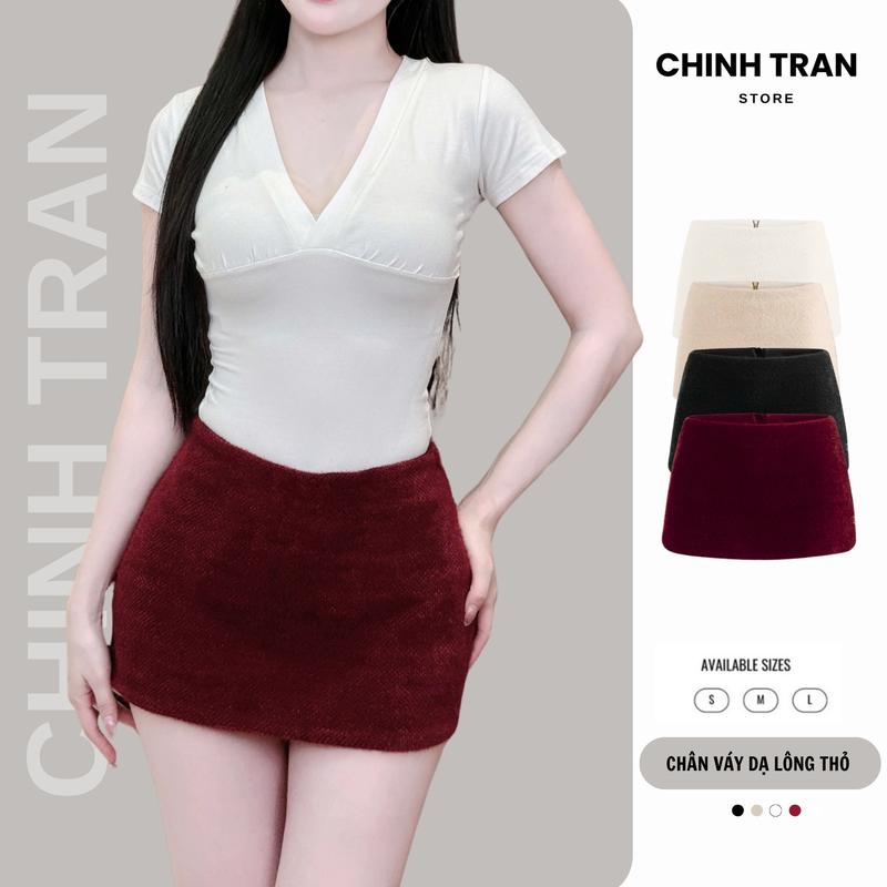   LƯNG KHÓA KÉO  Chân váy nữ dáng ngắn cạp trễ chất dạ lông thỏ y2k 