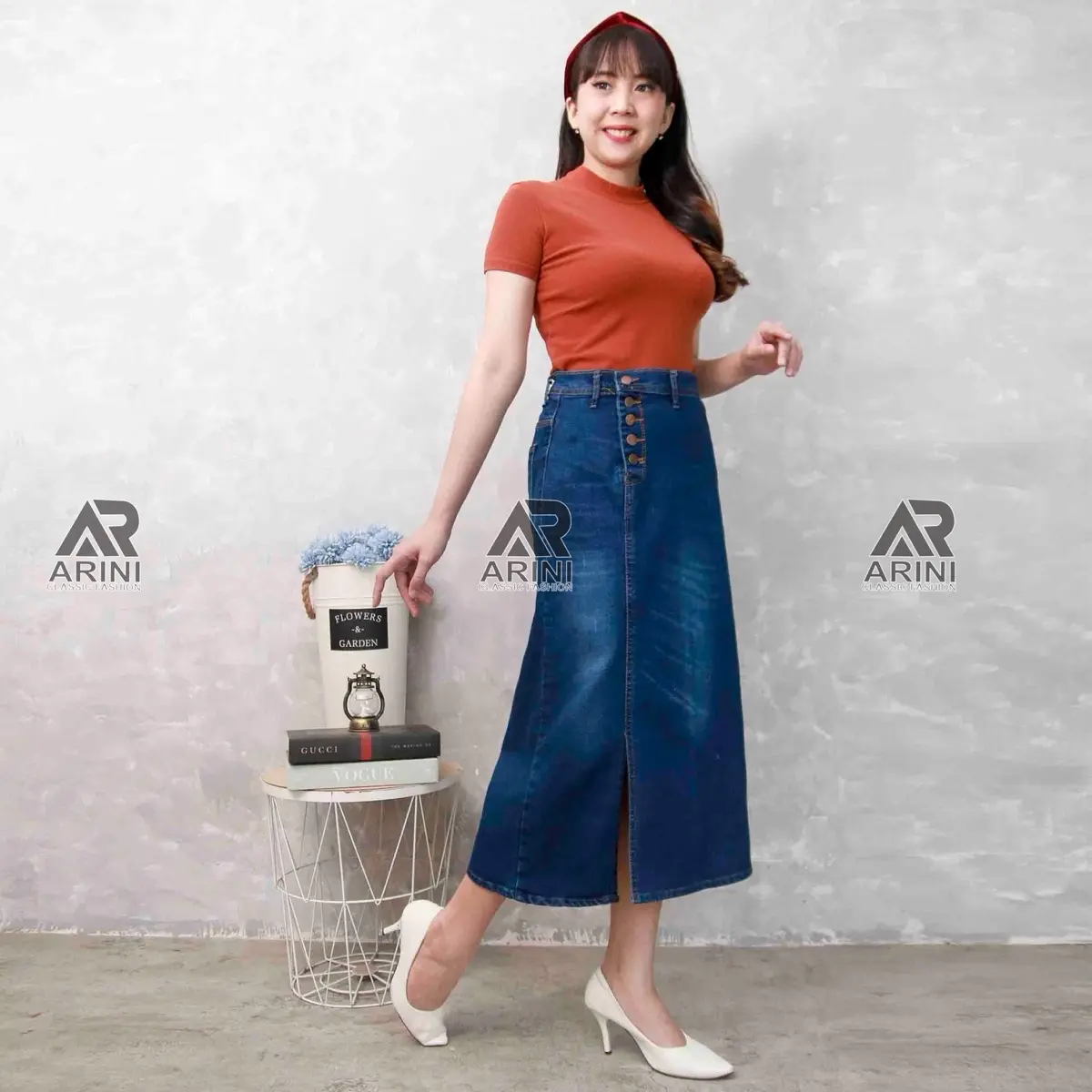 ALESYA 7/9 Rok Jeans | Rok Jeans 7/9 Highwaits Wanita | Rok kancing Highwaits 5 Belah samping Stretch