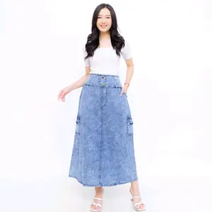 Sola - Rok Span, Rok A-line, Rok Jeans Premium Wanita Dewasa Panjang Denim Pesta