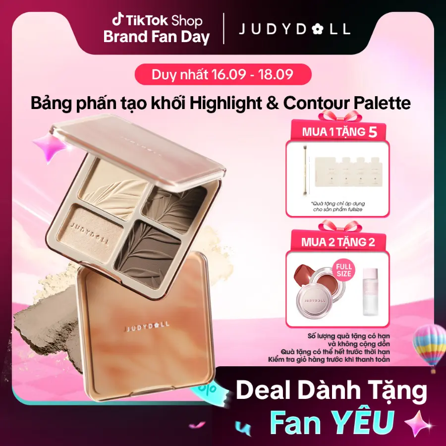 Bảng Phấn Tạo Khối Bắt Sáng 4 Ô JUDYDOLL Highlight & Contour Palette Mỏng Mịn Dễ tán Chuẩn màu 3D Lâu trôi 9g