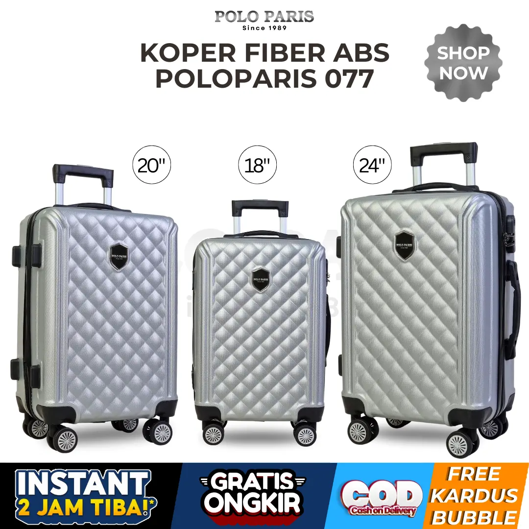 POLOPARIS - Koper 077 18/20/24 Inch Fiber Abs Kunci Kombinasi 3 Angka Roda 360