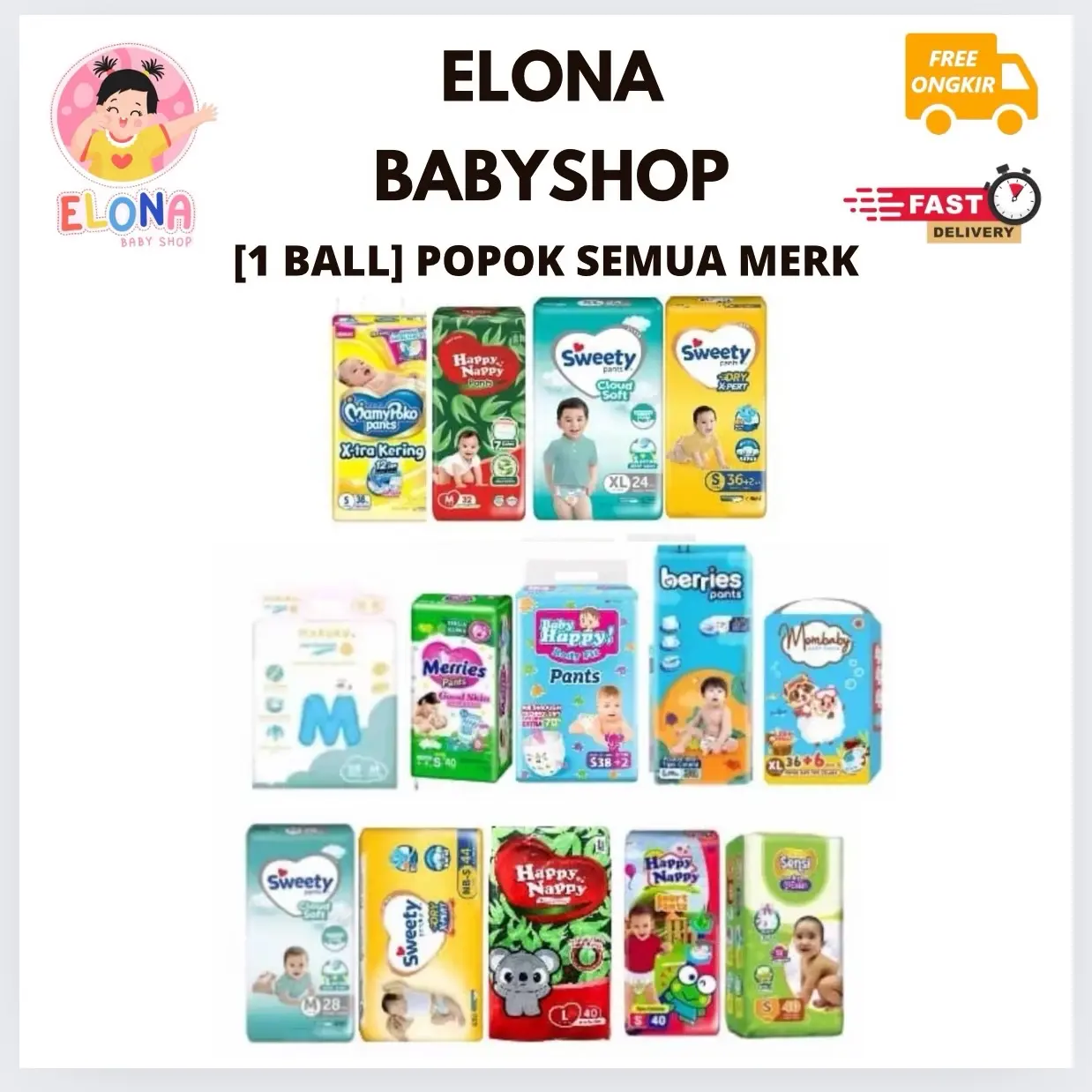 [1BALL] POPOK MAMYPOKO/Sweety/Makuku/Merries/ Happy nappy/ Babyhappy (berbagai merk)