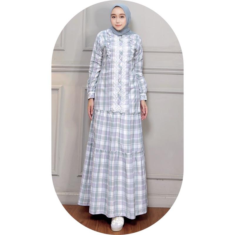 Product Introduction of MOZHASHAFURA. Cloth - KIARA DRESS Bahan Katun Kotak Triset Doby Halus Lembut Gamis Muslim Basic Casual Kancing Busui Wudhu Friendly Variasi Renda Bordir Mewah 34