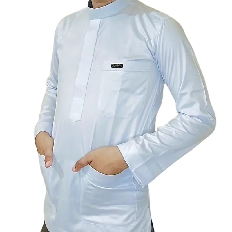 Baju koko putih Original Saudi Polyester Import lengan panjang polos / Baju Pria Muslim Elit, Mewah, Berkelas dan Berkualitas Alghin Exclusive 01 3