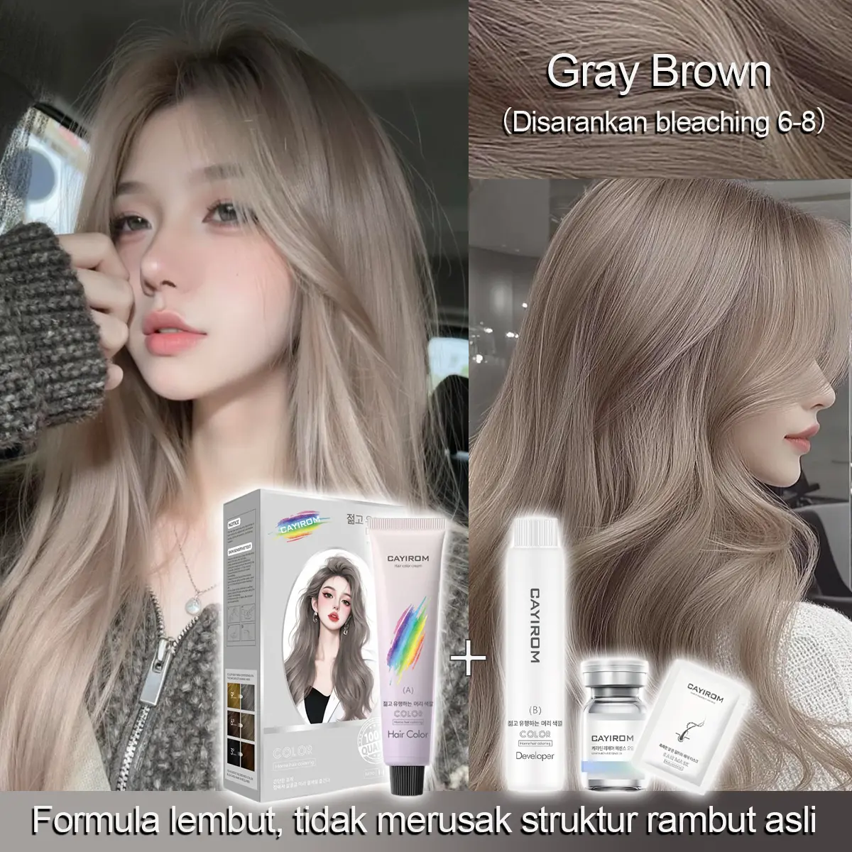 CAYIROM Hair Color Gray Brown Cat Rambut Viral 2026 Tahan Lama & Bahan Alami Tidak Merusak Rambut