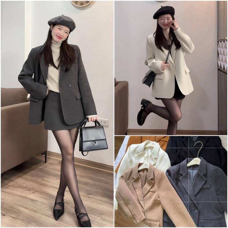Áo Blazer Dạ I6 Dáng Ngắn Form Suông Vừa Phong Cách Hàn - Áo Khoác Dạ Mùa Đông Dáng Ngắn Women