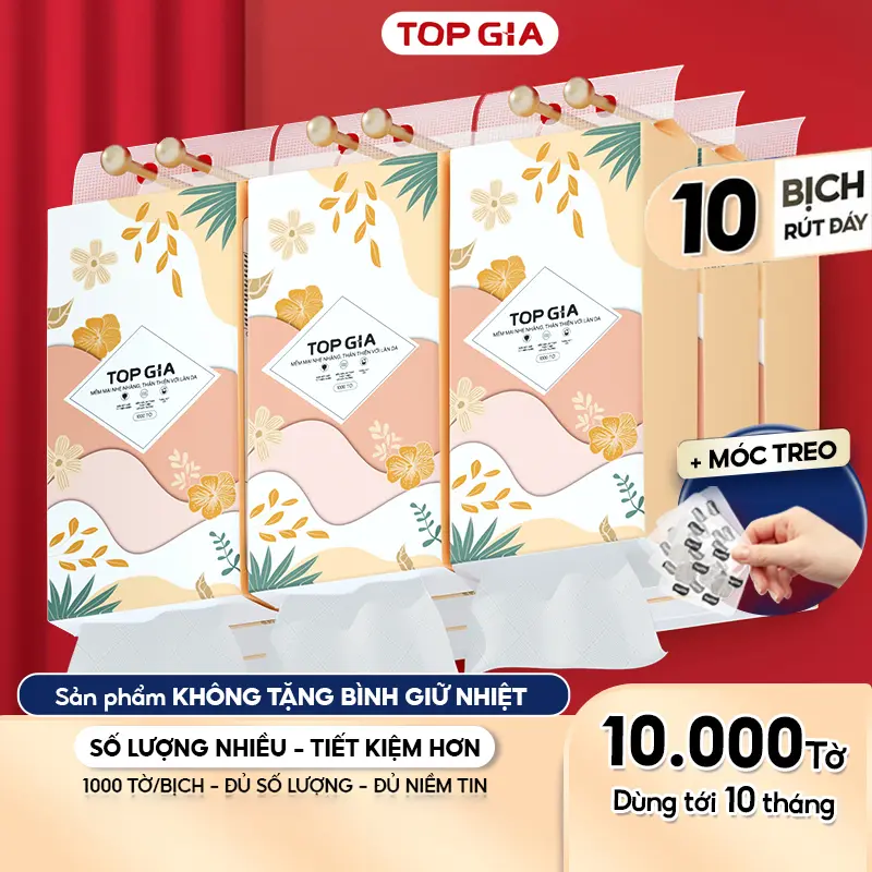 [DEAL COMBO 10 BỊCH] Thùng 10 Bịch Khăn Giấy Rút Đáy Top Gia Tiểu Hạ, Khăn Giấy 4 Lớp Mềm Mịn, Thành Phần Bột Gỗ Tự Nhiên Thân Thiện An Toàn, Khăn Giấy Vệ Sinh