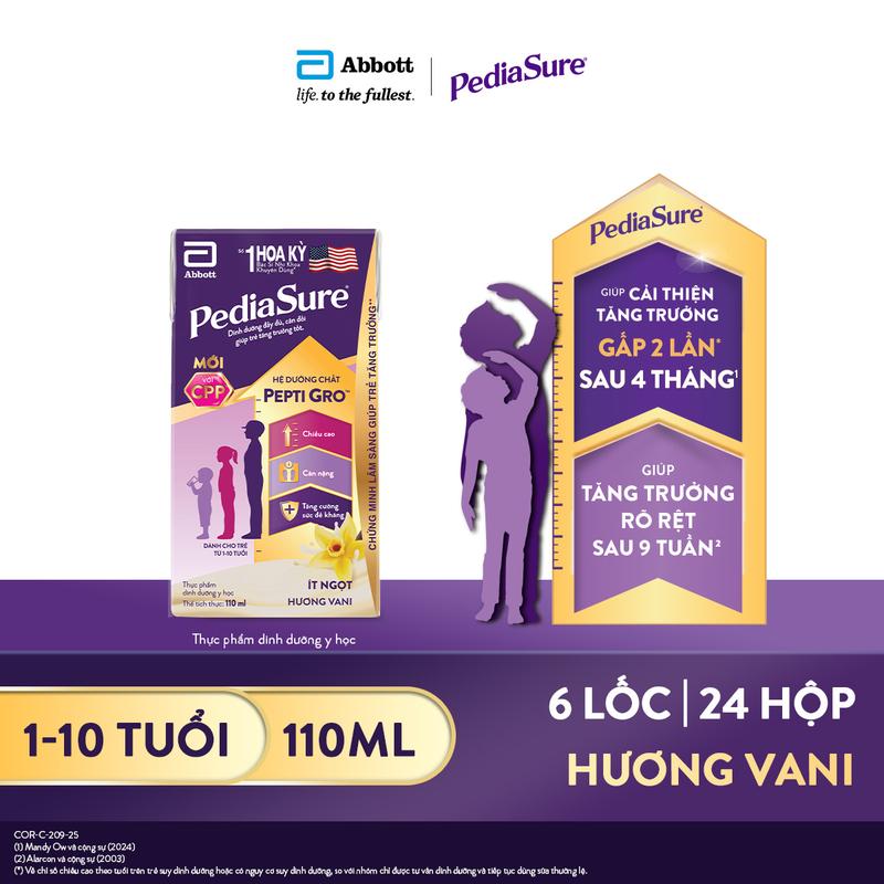  COMBO 6 LỐC PEDIASURE PHA SẴN HƯƠNG VANI 110ML 