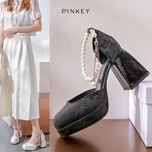 PINKEY P365 Sepatu Wanita Pumps Ankle Strap Mary Jane Hak Tinggi 8 cm Bahan PU Warna Hitam Putih Original Brand Kekinian untuk Pesta dan Graduation Heels Shoes