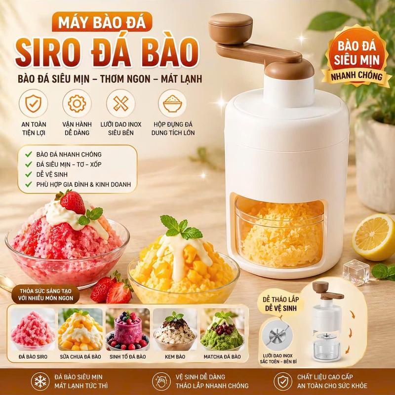 Máy Xay Đá Cầm Tay Mini Siêu Min Cho Bé Và Nhà - Máy Bào Đá Băng Tay Thép Không Gỉ 304 - máy làm Đá tuyết làm kem tuyết sợi may baodatuyet camtay