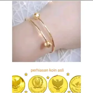 gelang tangan koin asli 1991-1992 gelang tangan bangle Boba polos warna emas anti luntur dan karat