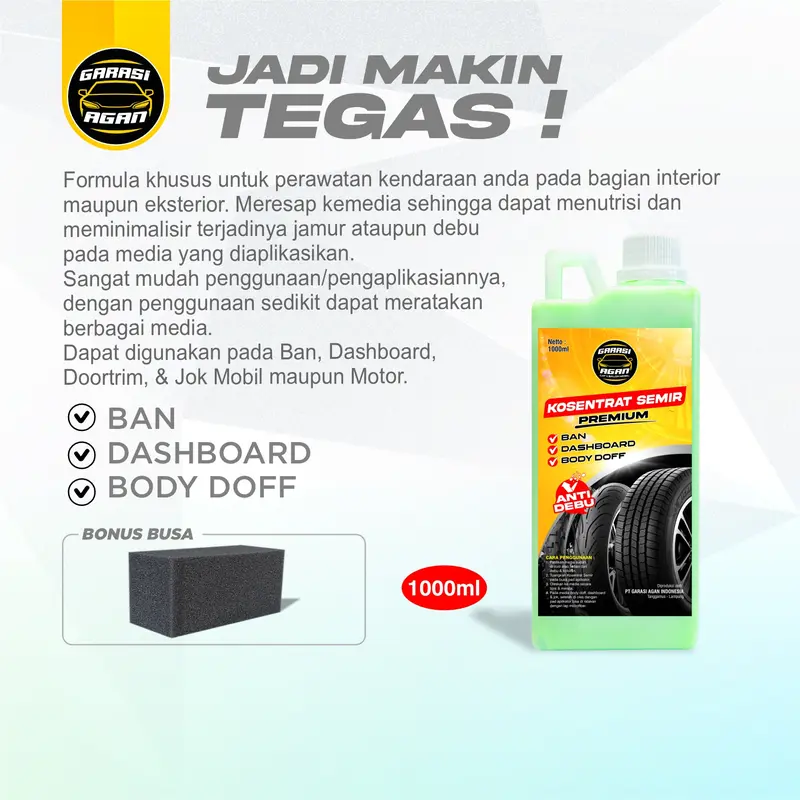 1 liter KOSENTRAT SEMIR bonus APLIKATOR / Semir ban / Semir dashboar / semir body doff Car semir Karet salon mobil aero indonesia kit penghitam motor 1