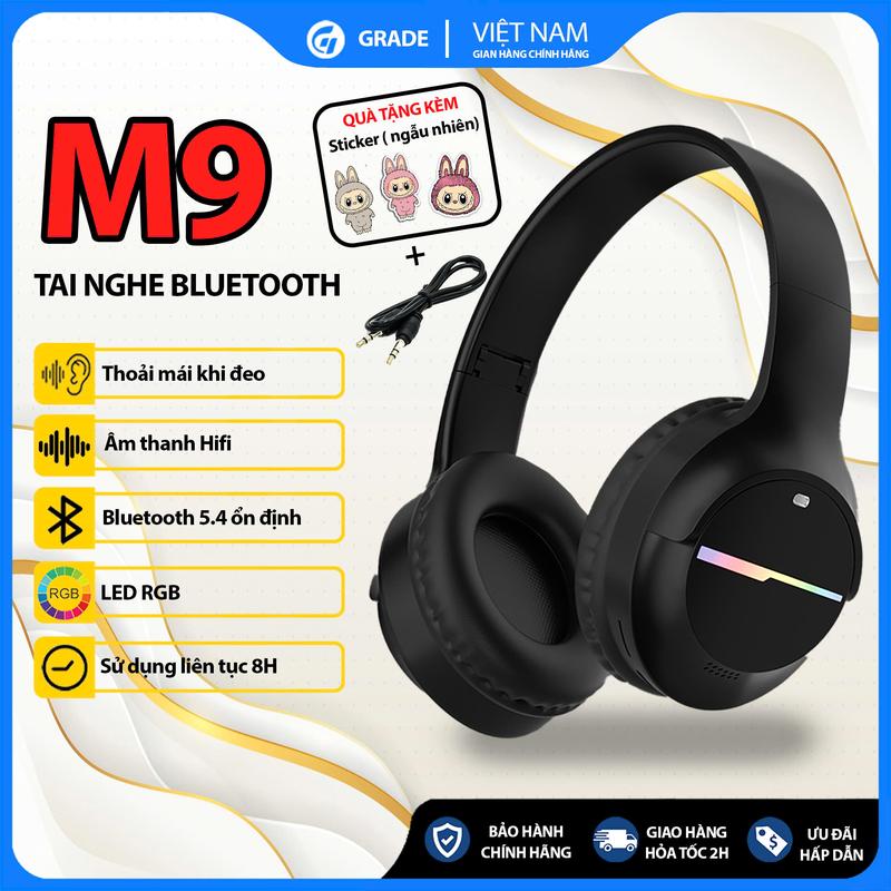GUANRUIDA Tai nghe M9 Bluetooth 5.4 Âm thanh HiFi Mic LED RGB Điều chỉnh kích thước Nghe nhạc & Đàm thoại cho iPhone Android Đen Chụp tai M9 Khởi động dễ dàng Chơi Game