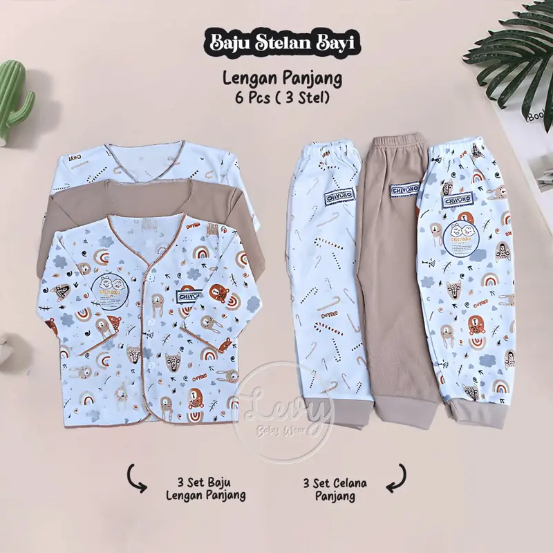 Chiyoko Baby 6Pcs/3 Stel Baju Bayi Panjang Celana Bayi Setelan Bayi Series 3
