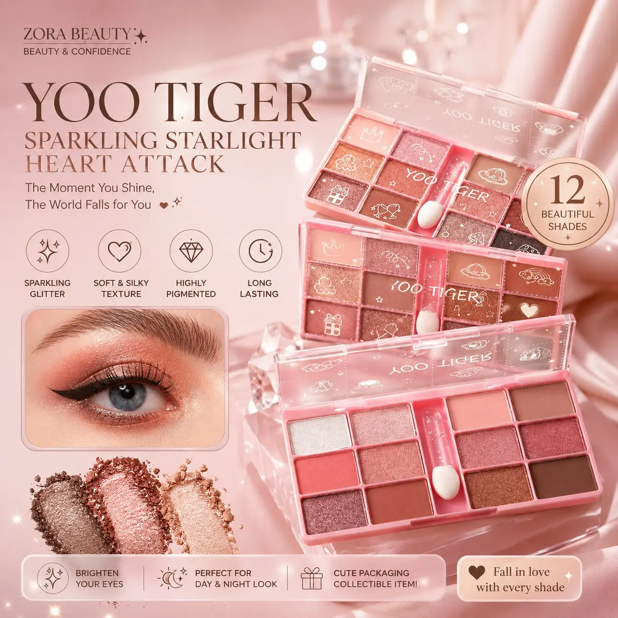 YOO TIGER 12 Color Eyeshadow Palette Eyeshadow Palette 12 Warna Matte Shimmer Palet Eyeshadow Pigmented Waterproof 289