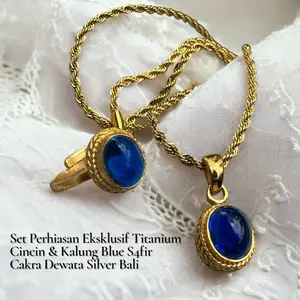 CINCIN KDAM DEWI SUMBADRA Set Perhiasan Eksklusif Titanium Cincin & Kalung Blue S4fir Original by Cakra Dewata Silver Bali Rings