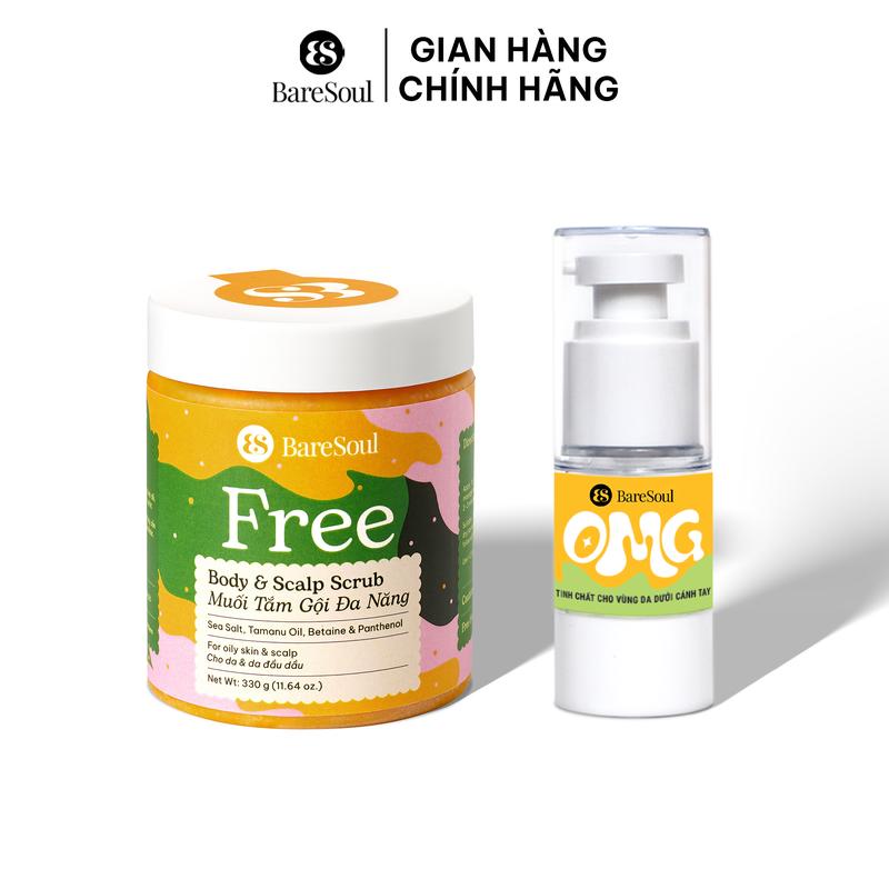  Combo Muối tắm gội đa năng FREE Body & Hair Scrub 330g + Serum hỗ trợ nách ngăn mồ hôi hỗ trợ khử mùi & hỗ trợ dưỡng sáng Baresoul Underarm Serum 20g 