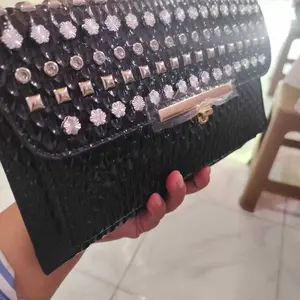 Clutch pesta wanita terbaru 7624-2 Kulit croco glossy