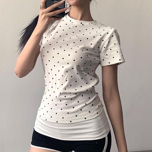 Product Introduction of [Premium] Kaus Lengan Pendek Polkadot Wanita Seksi Gaya Eropa dan Amerika/Atasan Wanita Kekinian 8