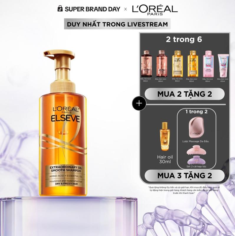 [SALE NGÀY CUỐI] Dầu gội dưỡng tóc suôn mượt tóc cao cấp L'Oreal Paris Extraordinary Oil Smooth 440ml