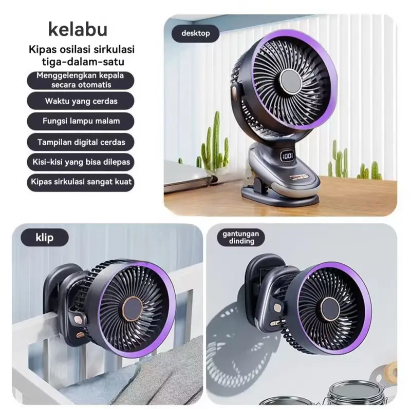 Kipas Angin Jepit Lampu Dengan Baterai Polimer 15000mAh 20000 mAh 30000 mAh ceiling fan 6