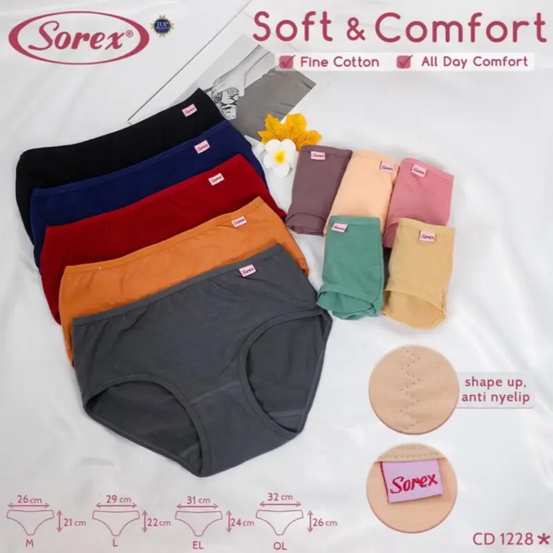 SOREX 3 pcs Celana Dalam Wanita 1228 M| L| EL| QL Soft & Comfort Lembut dan Nyaman Katun Cewek 3