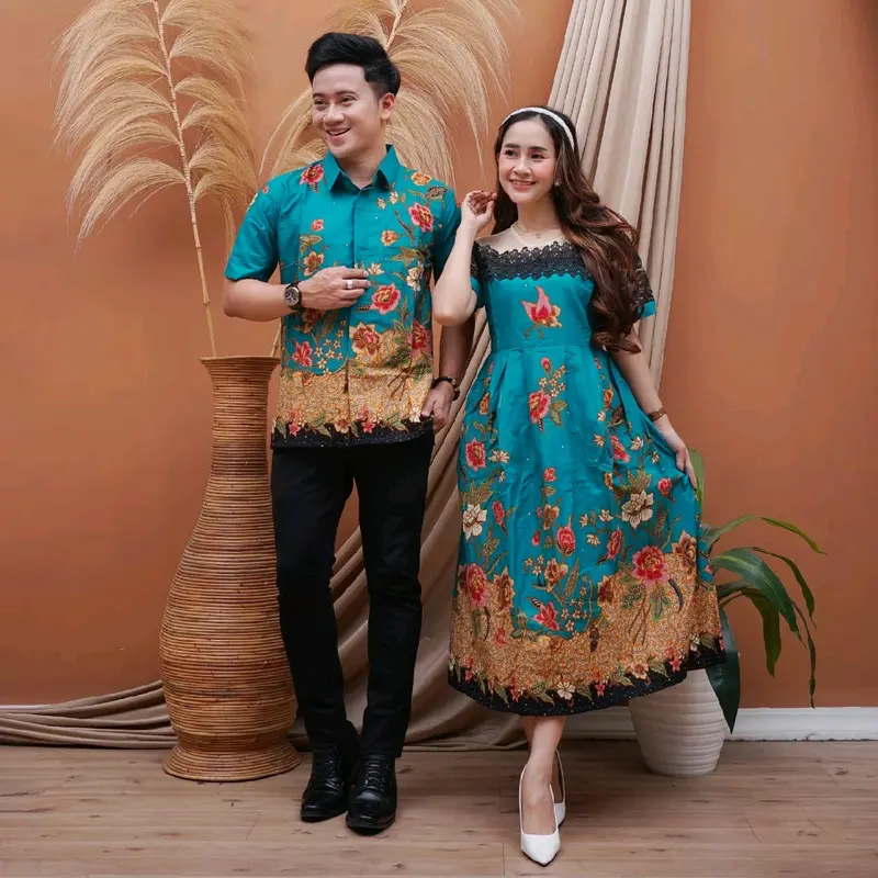 Couple dress batik kombinasi tile dan bruklat bawah lutut ( harga sudah termasuk couple ) 7