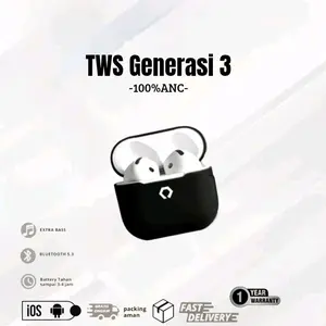 [FREE CASE] TWS Gen 3 Premium Wireless Earbuds Putih dengan Case Silikon Hitam Gratis Garansi 90 Hari Real ANC & Spatial Audio
