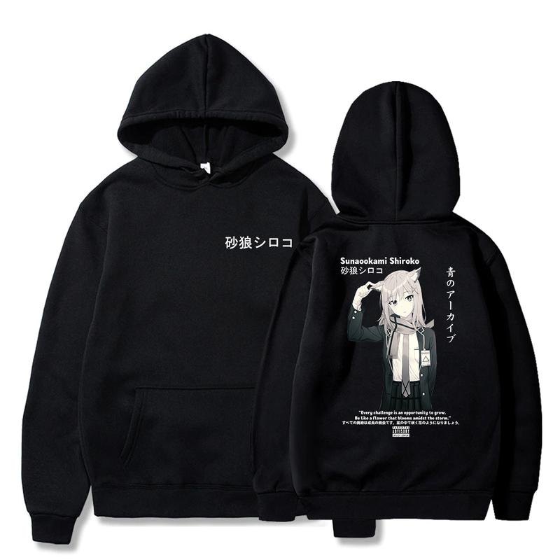 Sweater Hoodie Oversize Shiroko Blue Archive Sablon Depan Belakang Pria/Wanita/Remaja/Dewasa Sweater Hoodie 0