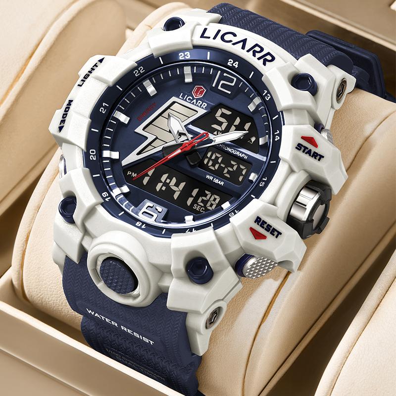 LICARR Jam Tangan Pria Olahraga Analog-Digital Fashion Tahan Air Santai Kuarsa Jam Tangan Cowok Original Merek Stopwatch 9528 1