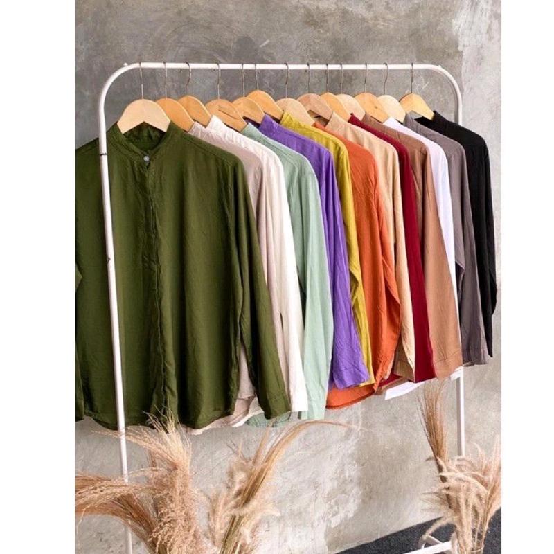 Kemeja Wanita Polos Lengan Panjang Atasan Kancing Outfit Kasual Formal Bahan Mostcrepe Premium By AS Fashion Nyaman 1
