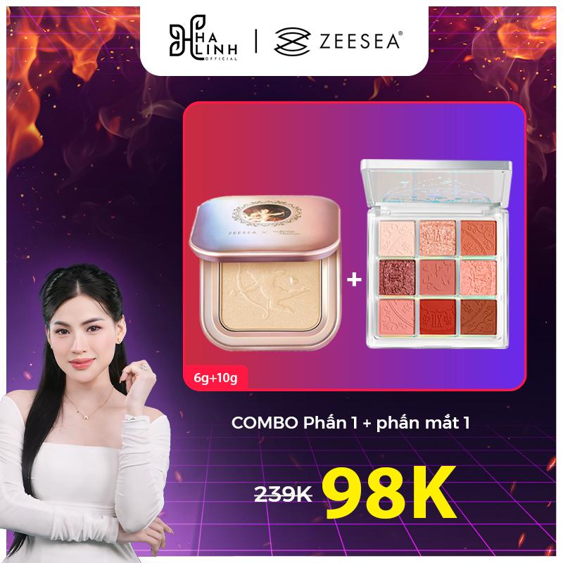 [ĐÔC QUYỀN ZEESEA - VÕ HÀ LINH] COMBO 1 Phấn highlight 6g + 1 Phấn mắt ZEESEA 10g - Bột làm nổi bật ba chiều, màu Angel Cupid