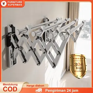 Jemuran Baju Tempel Dinding Jemuran Pakaian Lipat Stainless Stee Jemuran Tempel Dinding Multilayer Jemuran Pakaian Minimalis Jemuran Lipat Dinding 200CM Jemuran Dinding 304 Dari Stainless Steel Jemuran Pakaian Dinding