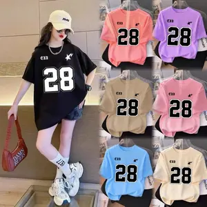Kaos OVERSIZE Distro NO Angka 28 Jersey Anak  Perempuan Umur 3-14 Tahun - Baju Atasan Oversize Anak Unisex Fashion Perempuan