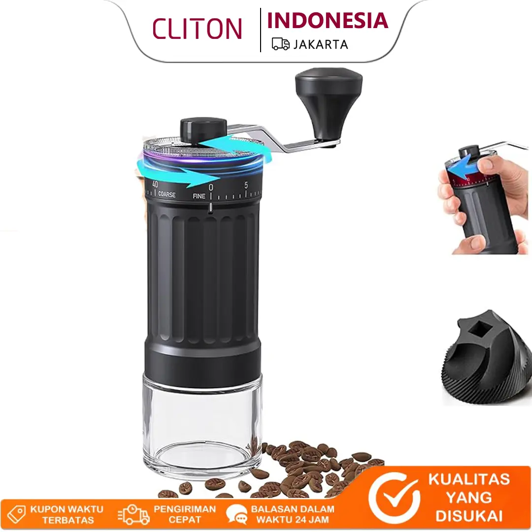 CLITON Grinder Kopi Manual Premium - 40 Level, Pegangan Detachable, Keramik 2.0