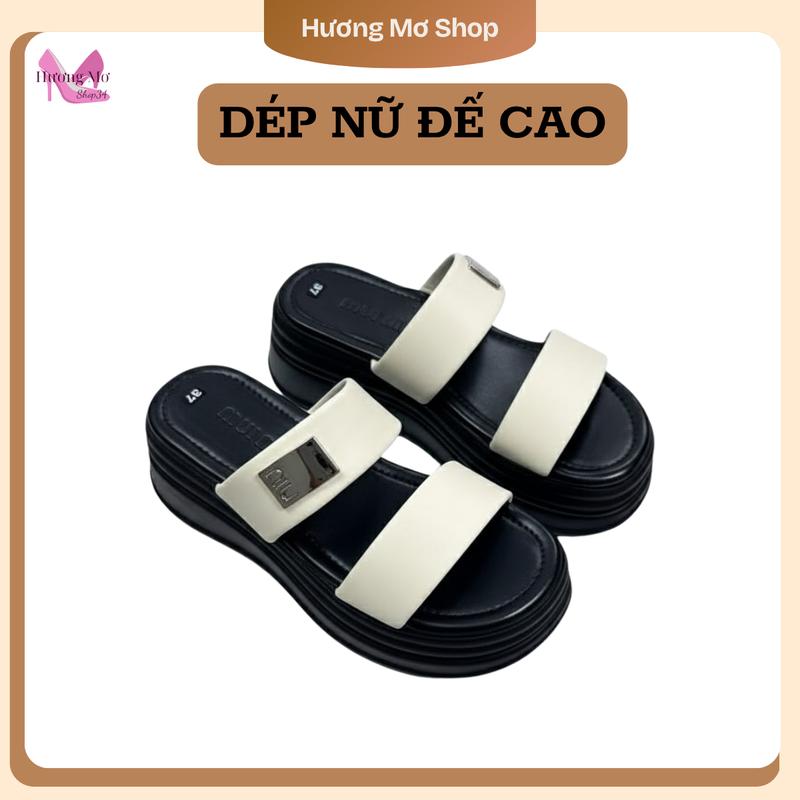  Dép Nữ Quai 2 Cầu Chất Liệu Da Cài Mác Đẹp Đế Xuồng Cao 6cm Tôn Dáng Thời Trang  Mẫu 5  