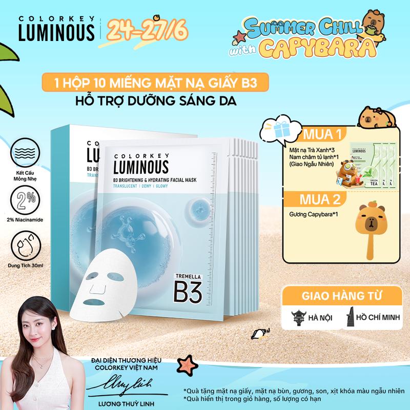 [NEW] 1 Hộp 10 Miếng Mặt Nạ Giấy COLORKEY LUMINOUS B3 Thế Hệ Mới, Hỗ Trợ Dưỡng Sáng Da Mịn Màng 30ml/miếng